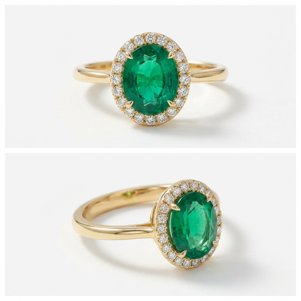 Celestial Halo Emerald Ring