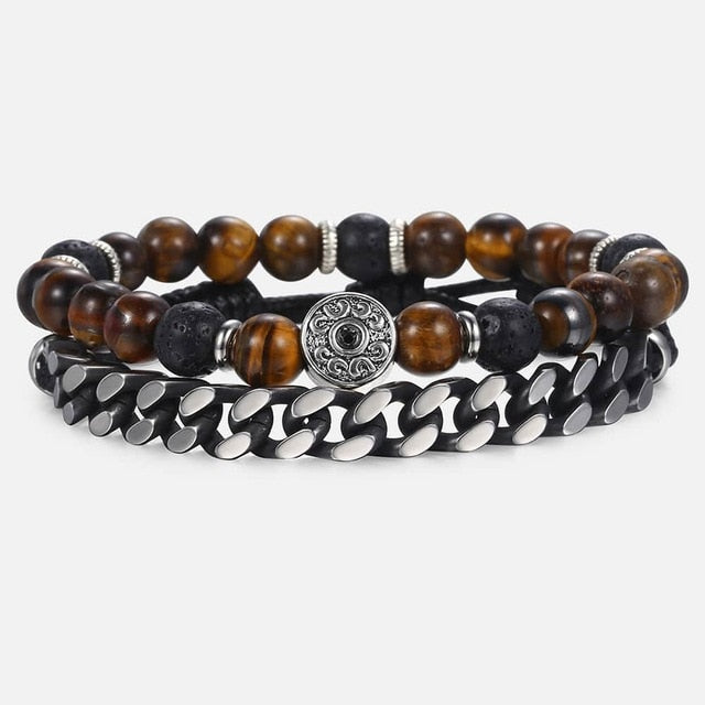 Unique Natural Tiger Eye Stone Men's Beaded Bracelet