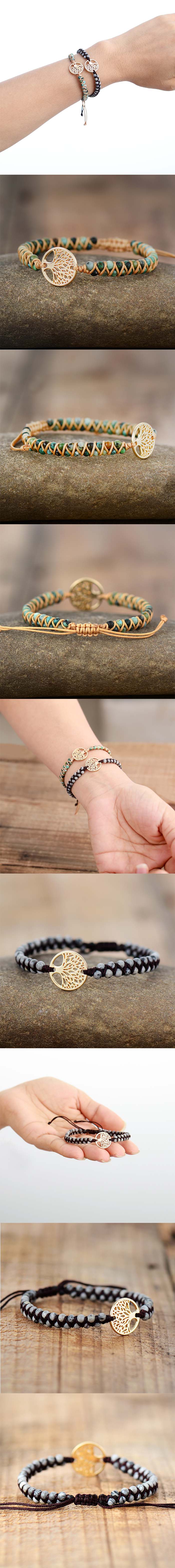 Tree Charm Japser String Braided Bracelets