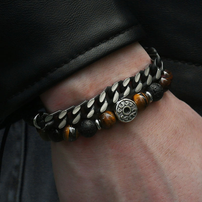 Unique Natural Tiger Eye Stone Men's Beaded Bracelet