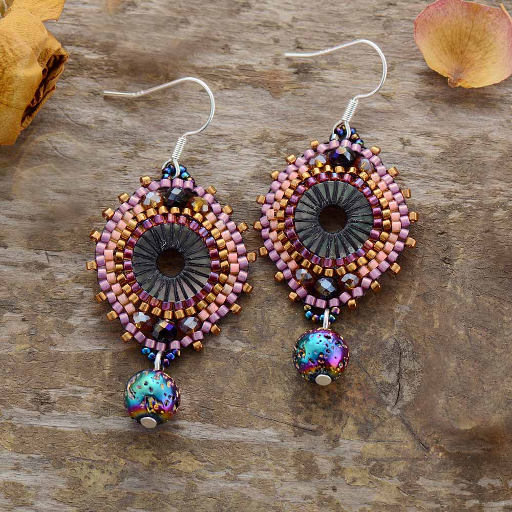 Fancy Seed Beads Lava Stone Drop Earring