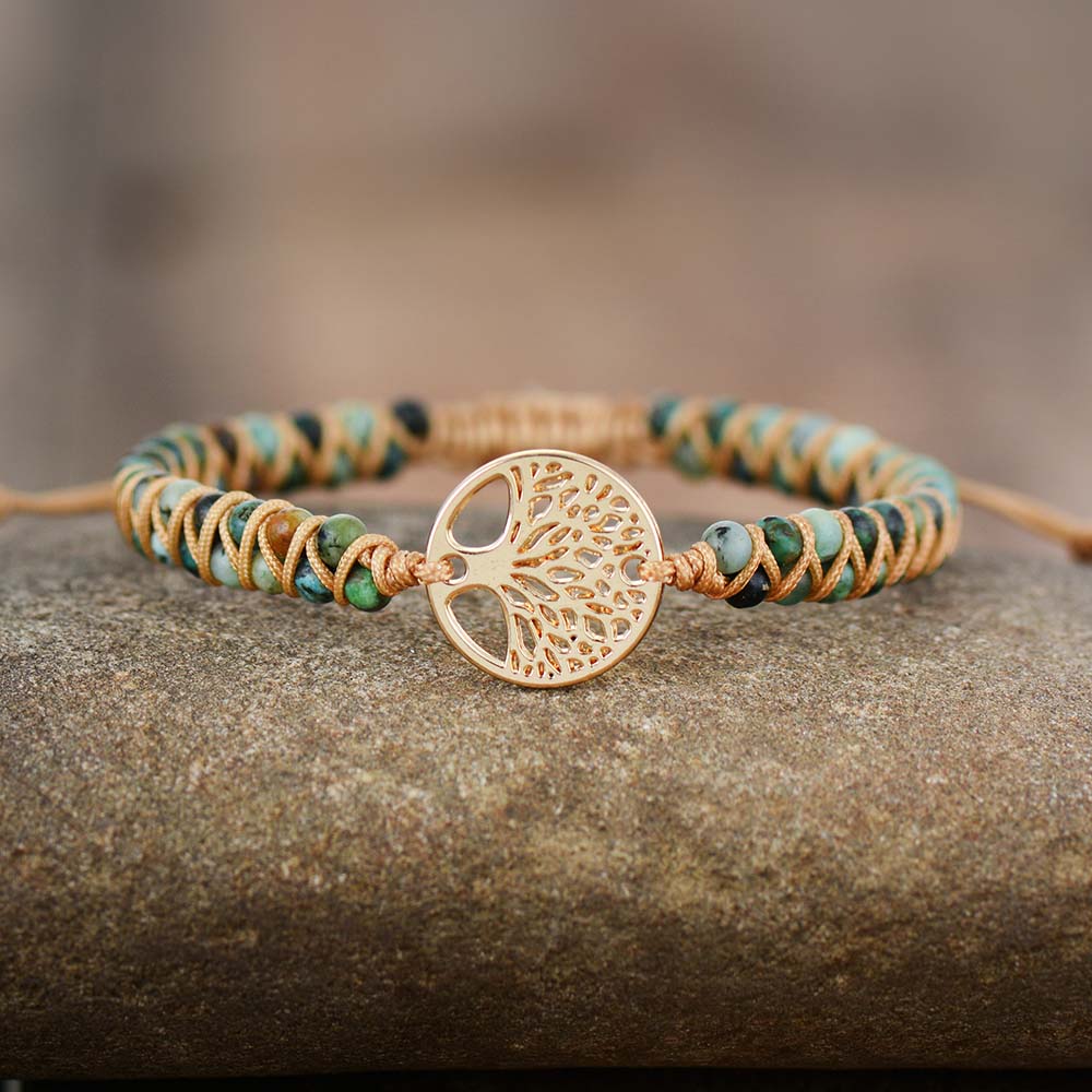 Tree Charm Japser String Braided Bracelets