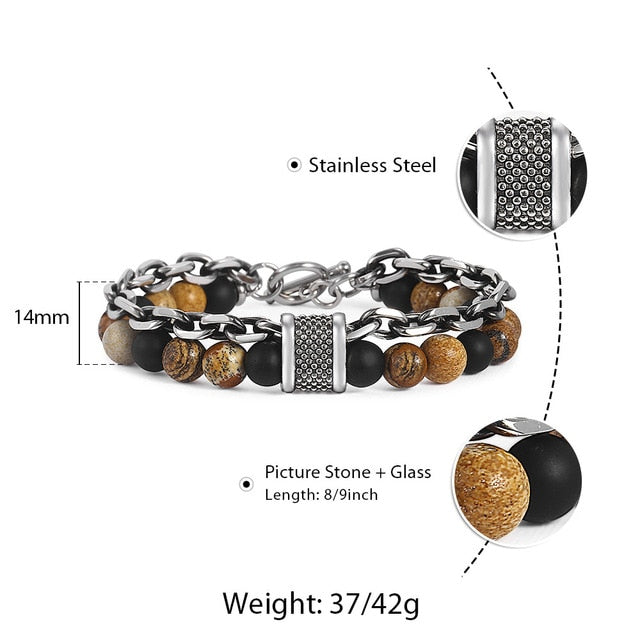 Natural Map Stone Men's Beaded Bracelet