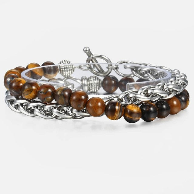 Unique Natural Tiger Eye Stone Men's Beaded Bracelet