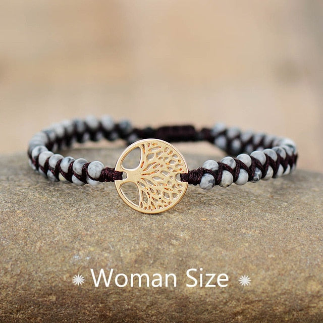 Tree Charm Japser String Braided Bracelets