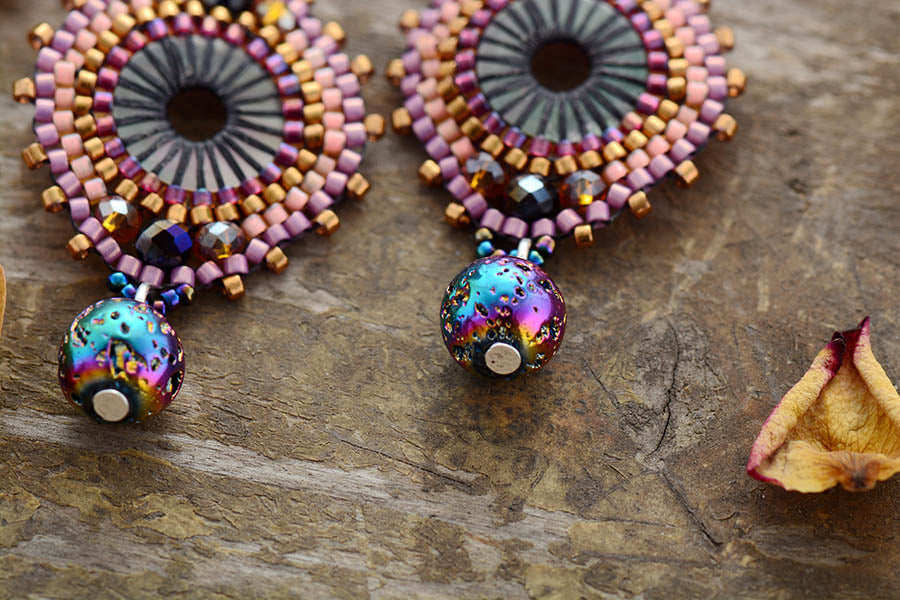 Fancy Seed Beads Lava Stone Drop Earring