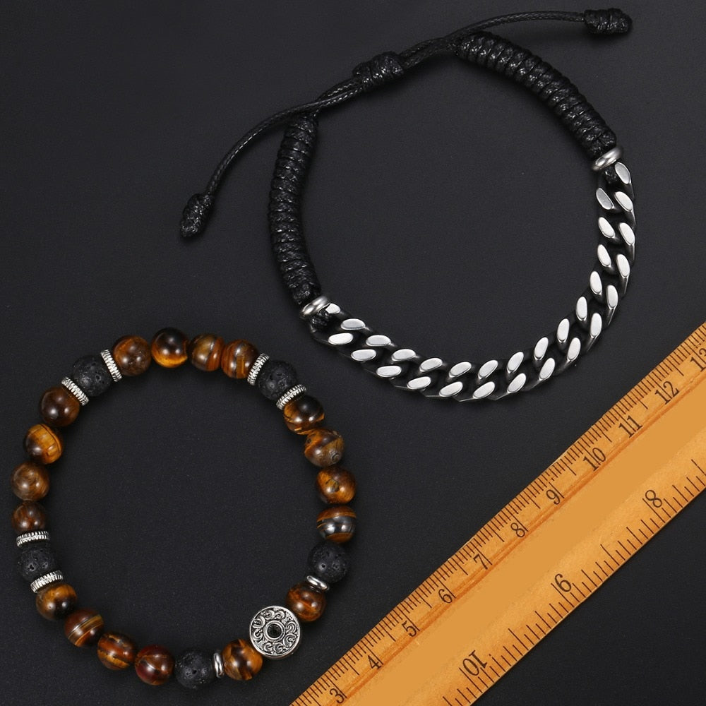 Unique Natural Tiger Eye Stone Men's Beaded Bracelet